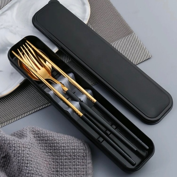 2 Set Cutlery 3 pcs Stainless Steel Spoon-Fork-Chopstick - Picture 4 of 5